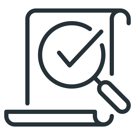 Check, listing, loupe, magnifier, magnifying glass, search icon